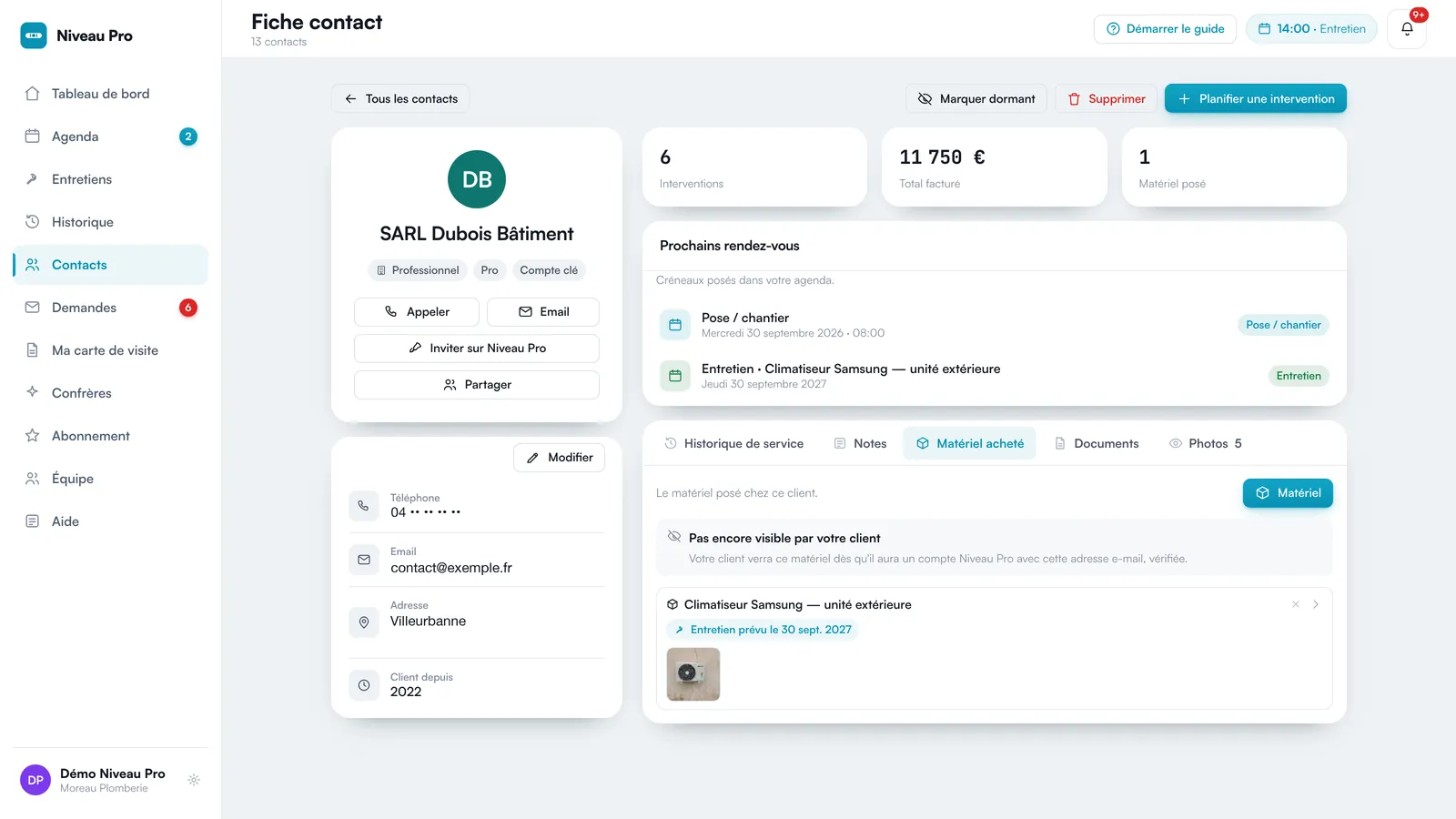 Fiche contact dans Niveau Pro